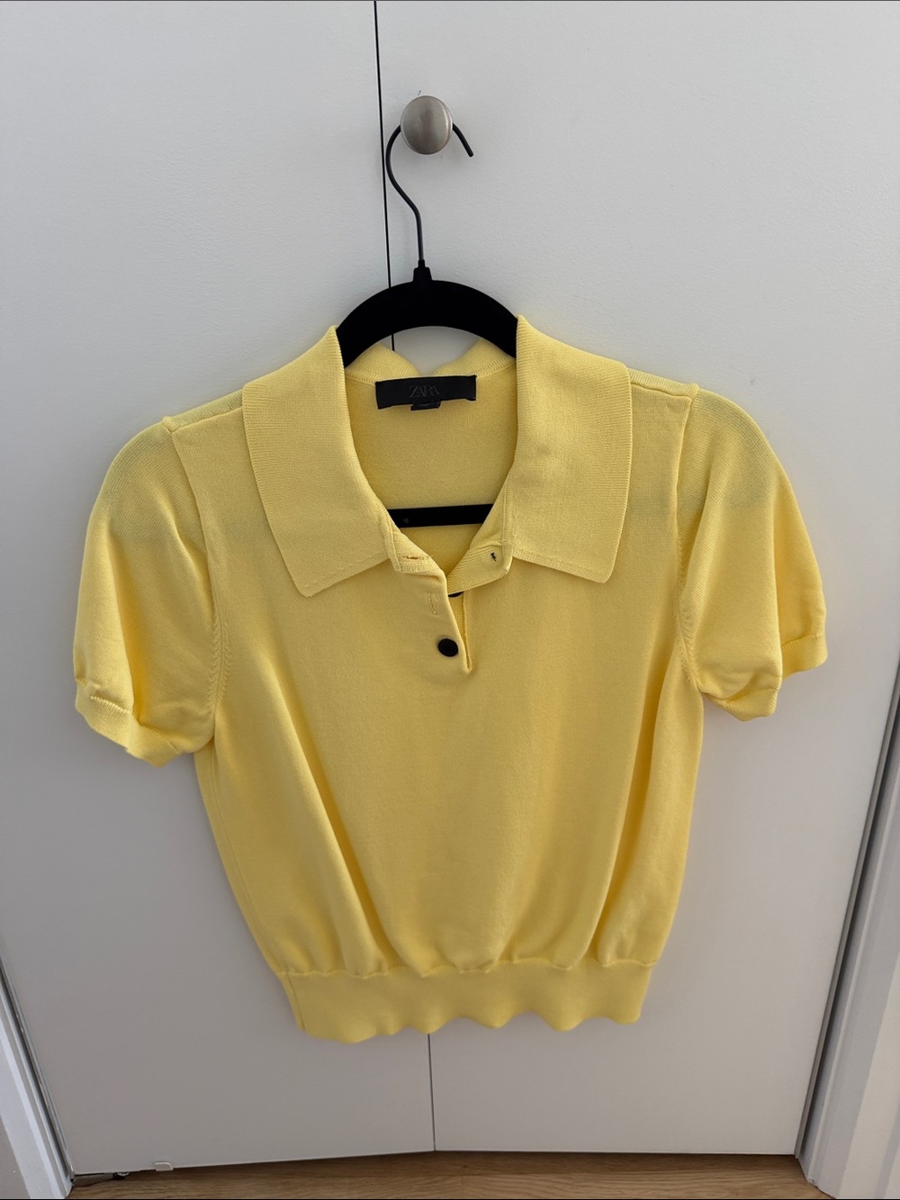 Zara Lemon Yellow Short-Sleeve Button Polo Top